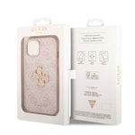 Apple iPhone 15 Kılıf Guess Orjinal Lisanslı PU Deri Yazı ve 4G Metal Logolu Desenli Kapak