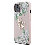 Apple iPhone 15 Kılıf Guess Orjinal Lisanslı Gül Baskılı Büyük Metal Logo Dizaynlı Kapak