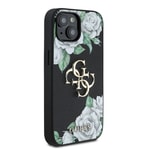 Apple iPhone 15 Kılıf Guess Orjinal Lisanslı Gül Baskılı Büyük Metal Logo Dizaynlı Kapak
