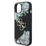 Apple iPhone 15 Kılıf Guess Orjinal Lisanslı Gül Baskılı Büyük Metal Logo Dizaynlı Kapak