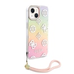Apple iPhone 15 Kılıf Guess Orjinal Lisanslı Desenli Yazı Logolu Askı İpli Holografik Glitter Peony Kapak