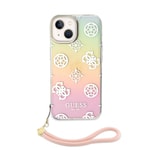 Apple iPhone 15 Kılıf Guess Orjinal Lisanslı Desenli Yazı Logolu Askı İpli Holografik Glitter Peony Kapak