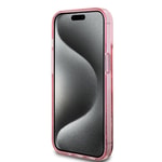 Apple iPhone 15 Kılıf Guess Orjinal Lisanslı Transparan Sıvılı Simli Altın Çizgili Kapak