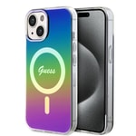 Apple iPhone 15 Kılıf Guess Orjinal Lisanslı M-safe Şarj Özellikli Yazı Logolu Iridescent Kapak