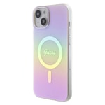 Apple iPhone 15 Kılıf Guess Orjinal Lisanslı M-safe Şarj Özellikli Yazı Logolu Iridescent Kapak