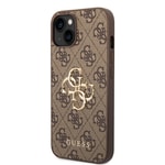 Apple iPhone 15 Kılıf Guess Orjinal Lisanslı PU Deri Yazı ve 4G Metal Logolu Desenli Kapak
