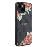 Apple iPhone 15 Kılıf Guess Orjinal Lisanslı M-safe Şarj Özellikli Gül Baskılı 4G Desenli Yazı Logolu Kapak