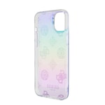Apple iPhone 15 Kılıf Guess Orjinal Lisanslı Desenli Yazı Logolu Askı İpli Holografik Glitter Peony Kapak