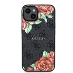 Apple iPhone 15 Kılıf Guess Orjinal Lisanslı M-safe Şarj Özellikli Gül Baskılı 4G Desenli Yazı Logolu Kapak
