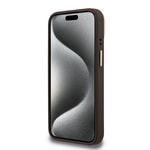 Apple iPhone 15 Kılıf Guess Orjinal Lisanslı PU Deri 4G Desenli Metal Büyük 4G ve Yazı Logolu Kamera Standlı Kapak