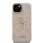 Apple iPhone 15 Kılıf Guess Orjinal Lisanslı PU Deri 4G Desenli Metal Büyük 4G ve Yazı Logolu Kamera Standlı Kapak