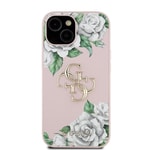 Apple iPhone 15 Kılıf Guess Orjinal Lisanslı Gül Baskılı Büyük Metal Logo Dizaynlı Kapak