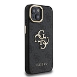 Apple iPhone 15 Kılıf Guess Orjinal Lisanslı PU Deri 4G Desenli Metal Büyük 4G ve Yazı Logolu Kamera Standlı Kapak