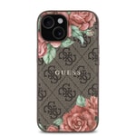 Apple iPhone 15 Kılıf Guess Orjinal Lisanslı M-safe Şarj Özellikli Gül Baskılı 4G Desenli Yazı Logolu Kapak