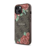 Apple iPhone 15 Kılıf Guess Orjinal Lisanslı M-safe Şarj Özellikli Gül Baskılı 4G Desenli Yazı Logolu Kapak