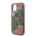 Apple iPhone 15 Kılıf Guess Orjinal Lisanslı M-safe Şarj Özellikli Gül Baskılı 4G Desenli Yazı Logolu Kapak