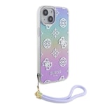 Apple iPhone 15 Kılıf Guess Orjinal Lisanslı Desenli Yazı Logolu Askı İpli Holografik Glitter Peony Kapak