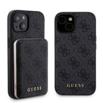 Apple iPhone 15 Kılıf Guess Orjinal Lisanslı M-safe Şarj Özellikli Yazı Logolu 4G Desenli Kapak + Powerbank 5000mAh 2in1 Set