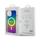 Apple iPhone 15 Kılıf Guess Orjinal Lisanslı M-safe Şarj Özellikli Yazı Logolu Iridescent Kapak