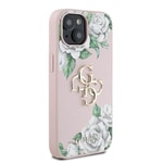 Apple iPhone 15 Kılıf Guess Orjinal Lisanslı Gül Baskılı Büyük Metal Logo Dizaynlı Kapak