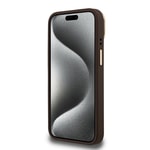 Apple iPhone 15 Kılıf Guess Orjinal Lisanslı PU Deri Taşlı Üçgen Logo 4G Desenli Kamera Standlı Kapak