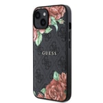 Apple iPhone 15 Kılıf Guess Orjinal Lisanslı M-safe Şarj Özellikli Gül Baskılı 4G Desenli Yazı Logolu Kapak
