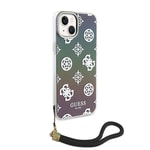 Apple iPhone 15 Kılıf Guess Orjinal Lisanslı Desenli Yazı Logolu Askı İpli Holografik Glitter Peony Kapak