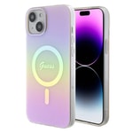 Apple iPhone 15 Kılıf Guess Orjinal Lisanslı M-safe Şarj Özellikli Yazı Logolu Iridescent Kapak