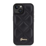 Apple iPhone 15 Kılıf Guess Orjinal Lisanslı PU Deri Metal Yazı Logolu Kapitone Kapak