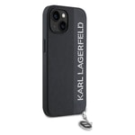 Apple iPhone 15 Kılıf Karl Lagerfeld Orjinal Lisanslı Anahtarlıklı Taşlı KL Yazılı Saffiano Rhinestones Kapak
