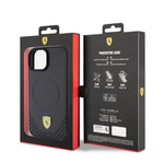 Apple iPhone 15 Plus Kılıf Ferrari Orjinal Lisanslı M-safe Şarj Özellikli Metal Logolu PU Karbon Kapak