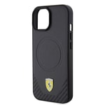 Apple iPhone 15 Plus Kılıf Ferrari Orjinal Lisanslı M-safe Şarj Özellikli Metal Logolu PU Karbon Kapak