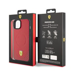 Apple iPhone 15 Plus Kılıf Ferrari Orjinal Lisanslı M-safe Şarj Özellikli Metal Logolu PU Karbon Kapak