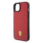 Apple iPhone 15 Plus Kılıf Ferrari Orjinal Lisanslı M-safe Şarj Özellikli Metal Logolu PU Karbon Kapak