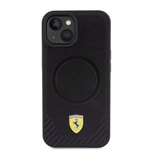Apple iPhone 15 Plus Kılıf Ferrari Orjinal Lisanslı M-safe Şarj Özellikli Metal Logolu PU Karbon Kapak