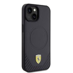 Apple iPhone 15 Plus Kılıf Ferrari Orjinal Lisanslı M-safe Şarj Özellikli Metal Logolu PU Karbon Kapak