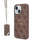 Apple iPhone 15 Plus Kılıf Guess Orjinal Lisanslı PU Deri 4G Büyük Metal Logolu Çapraz Vücut Askılı Kapak