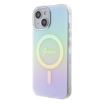 Apple iPhone 15 Plus Kılıf Guess Orjinal Lisanslı M-safe Şarj Özellikli Yazı Logolu Iridescent Kapak