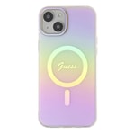 Apple iPhone 15 Plus Kılıf Guess Orjinal Lisanslı M-safe Şarj Özellikli Yazı Logolu Iridescent Kapak