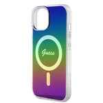 Apple iPhone 15 Plus Kılıf Guess Orjinal Lisanslı M-safe Şarj Özellikli Yazı Logolu Iridescent Kapak