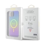 Apple iPhone 15 Plus Kılıf Guess Orjinal Lisanslı M-safe Şarj Özellikli Yazı Logolu Iridescent Kapak