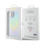 Apple iPhone 15 Plus Kılıf Guess Orjinal Lisanslı M-safe Şarj Özellikli Yazı Logolu Iridescent Kapak