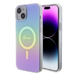 Apple iPhone 15 Plus Kılıf Guess Orjinal Lisanslı M-safe Şarj Özellikli Yazı Logolu Iridescent Kapak