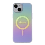 Apple iPhone 15 Plus Kılıf Guess Orjinal Lisanslı M-safe Şarj Özellikli Yazı Logolu Iridescent Kapak