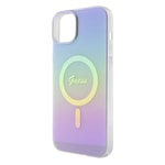 Apple iPhone 15 Plus Kılıf Guess Orjinal Lisanslı M-safe Şarj Özellikli Yazı Logolu Iridescent Kapak