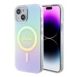 Apple iPhone 15 Plus Kılıf Guess Orjinal Lisanslı M-safe Şarj Özellikli Yazı Logolu Iridescent Kapak