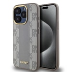 Apple iPhone 15 Pro Kılıf DKNY Orjinal Lisanslı M-safe Şarj Özellikli 3D Yazılı Checkered Pattern Kapak