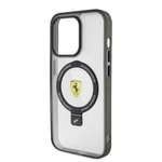 Apple iPhone 15 Pro Kılıf Ferrari M-safe Şarj Özellikli Standlı Buzlu Yüzey Dizayn Kapak