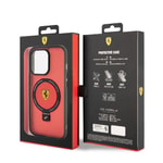 Apple iPhone 15 Pro Kılıf Ferrari M-safe Şarj Özellikli Standlı Buzlu Yüzey Dizayn Kapak