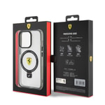 Apple iPhone 15 Pro Kılıf Ferrari M-safe Şarj Özellikli Standlı Buzlu Yüzey Dizayn Kapak